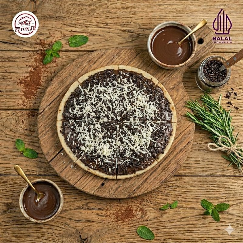 Double Chocolate Cheese Pizza dengan meses dan keju parut