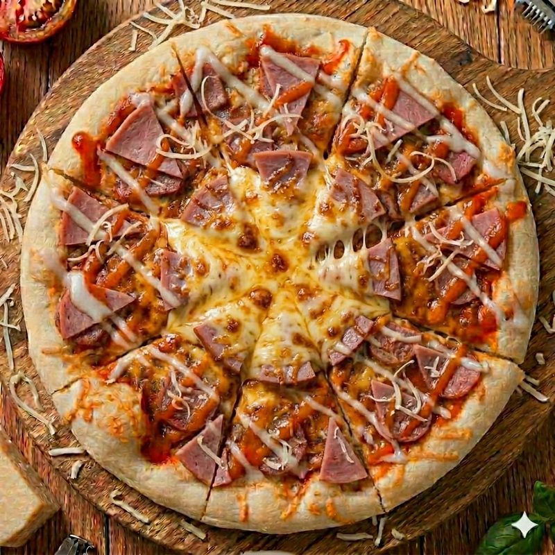 Mozzarella meleleh di tengah Sausage Pizza