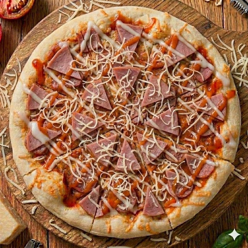 Sausage Pizza penuh potongan sosis dan keju parut